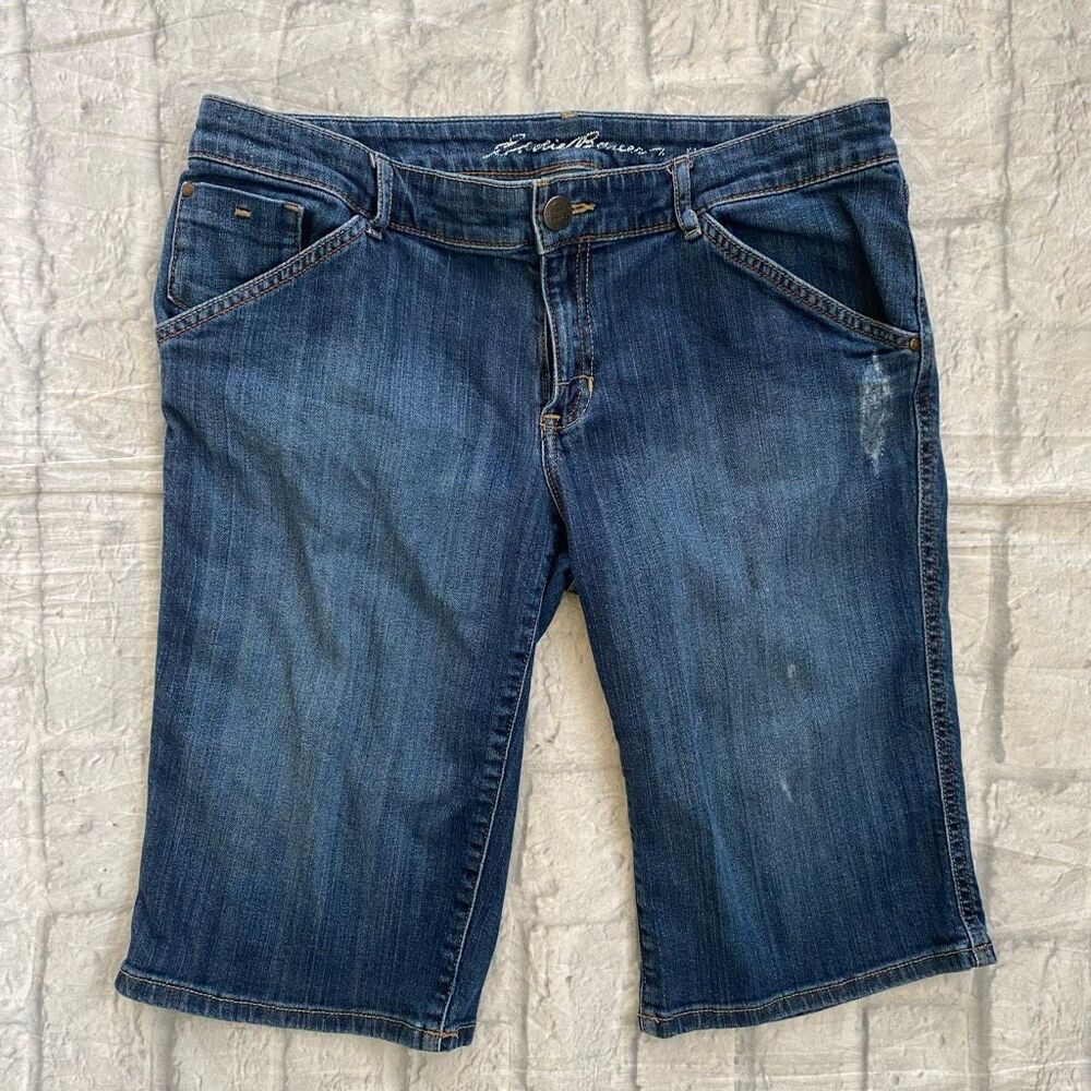 Eddie Bauer slightly curvy distressed bermuda denim shorts classicore preppy